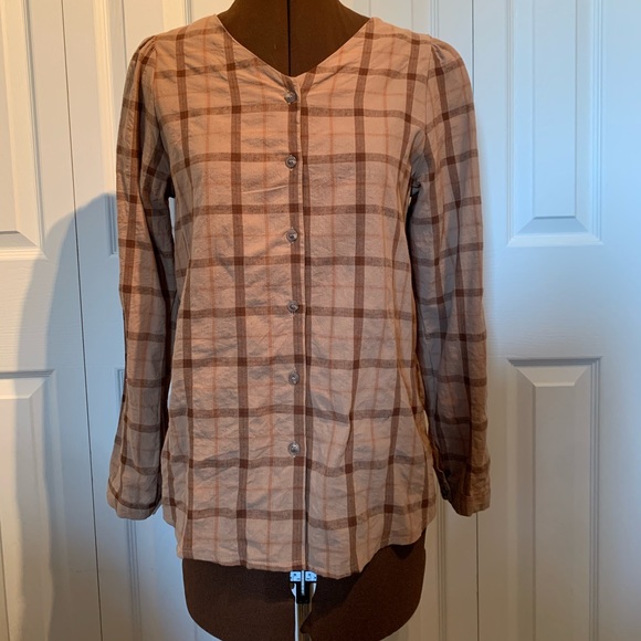 Light brown checkered blouse - Picture 1 of 4